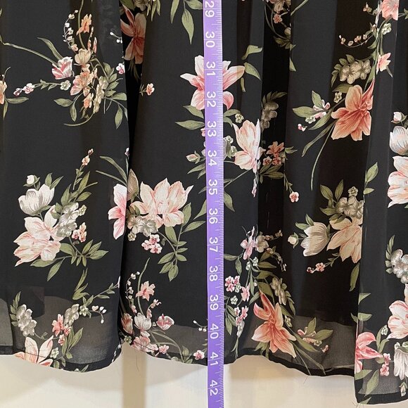 Unique Vintage - Black Floral Chiffon Dress - Size XL/14 - Picture 9 of 9